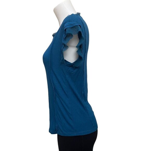 ANTHROPOLOGIE for Dolan Fillipa Chiffon Trimmed Tee blue size XS - Picture 5 of 11